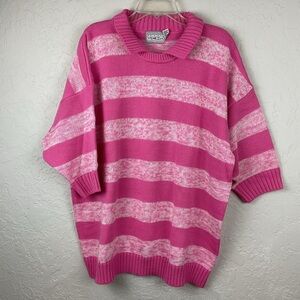 Women’s 80s Venezia Pink Striped Collared Shortsleeved Sweater One Size